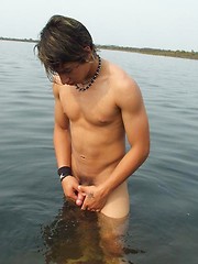 Awesome horny twink near big ocean naked washing