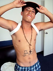 Young latino gangsta jacking off his long cock