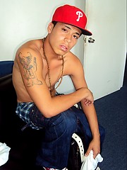 Young latino gangsta jacking off his long cock