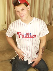 Athletic twink Bladen Sawyer strokes big dick.