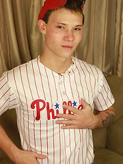 Athletic twink Bladen Sawyer strokes big dick.